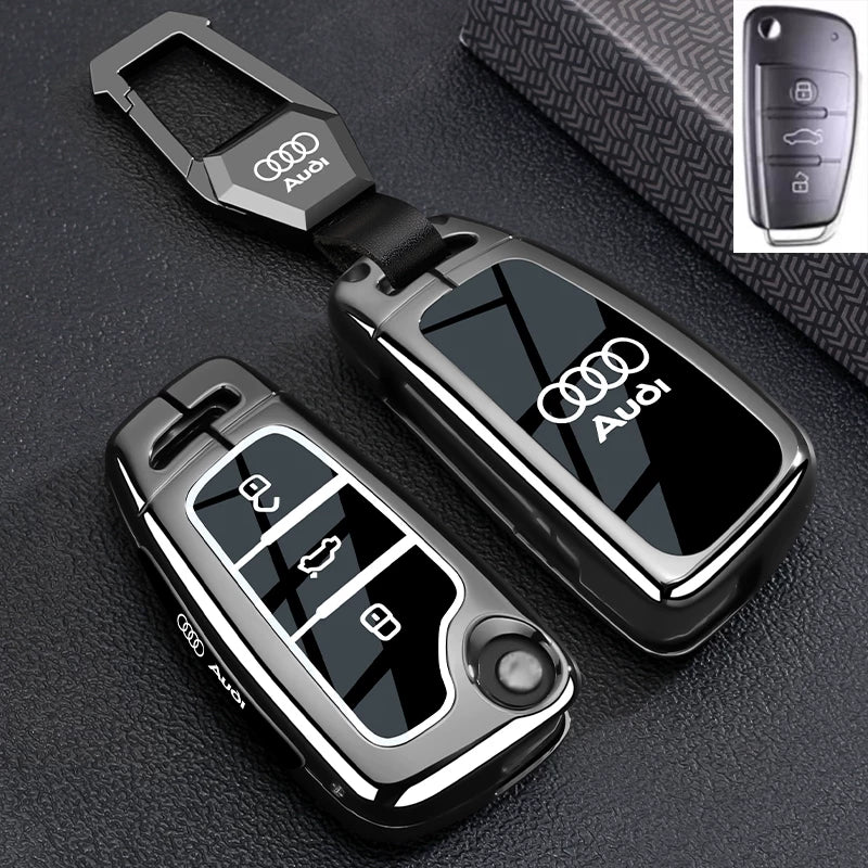 Audi Black Warrior Key Case – Piano-Gloss Shell with Gunmetal Frame