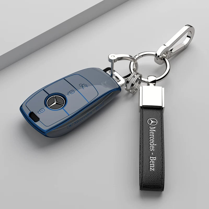 Mercedes-Benz Riviera Two-Tone Key Case – Starry Grey – Blue Trim with Mercedes-Benz Script Strap