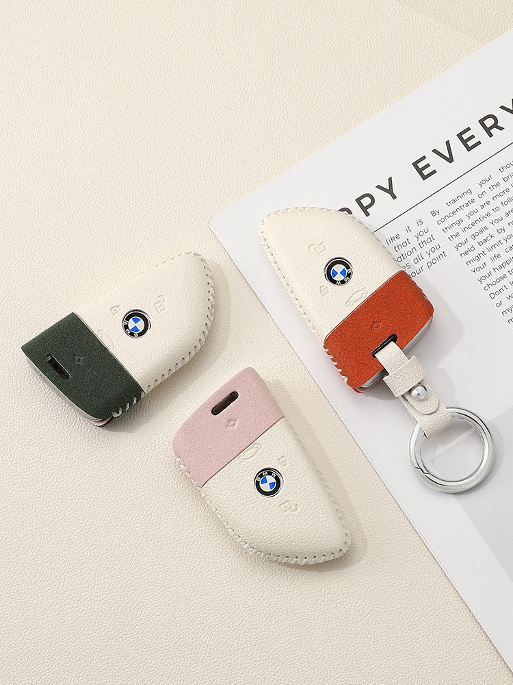 BMW Two-Tone Leather Key Case - Handmade Stitched Cover