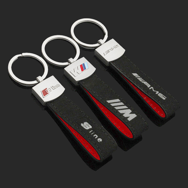 Suede suede, BMW M three-color sport badge, Audi Sline Mercedes-AMG car modification emblem keychain