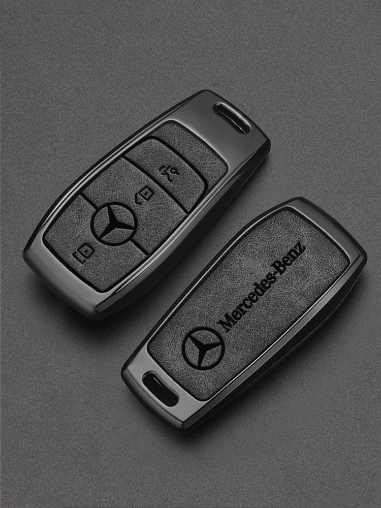 Premium Mercedes-Benz Key Case – Alloy Shell with Soft Leather-Grain Inlay for C, E, A, GLC, GLE and GLB Class