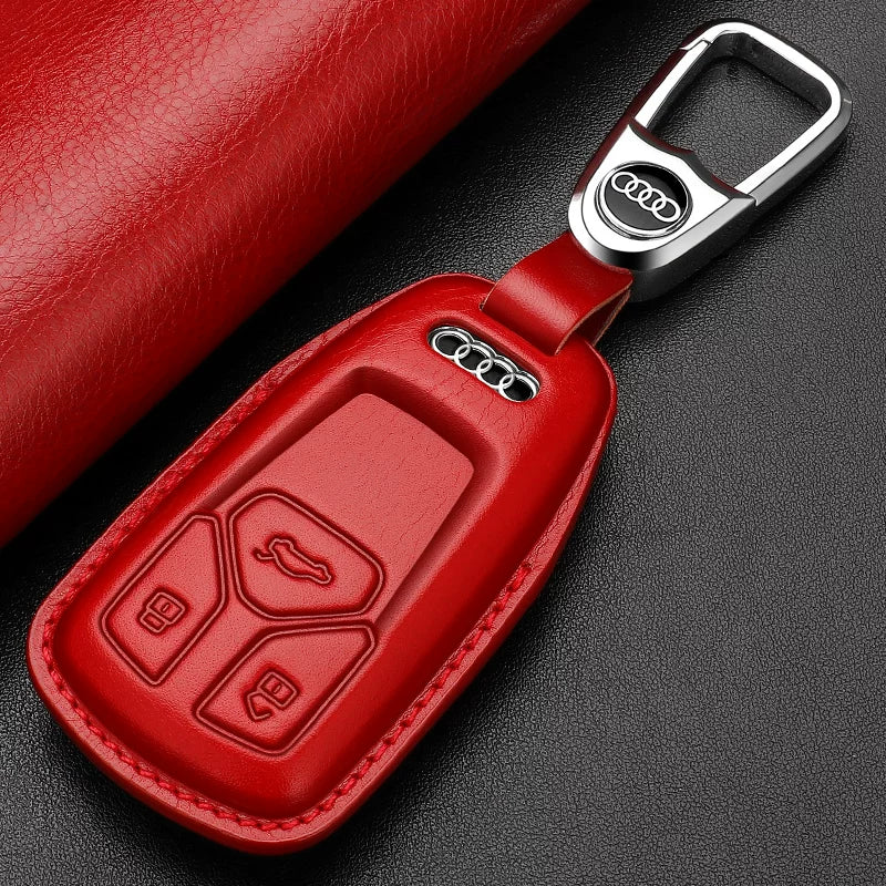 Audi Heritage Top-Grain Leather Key Case – Handcrafted Cowhide with Signature Keyring