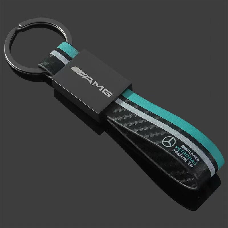 BMW M three-color sports logo Mercedes-Benz AMG leather carbon fiber pattern car modified car logo metal keychain pendant