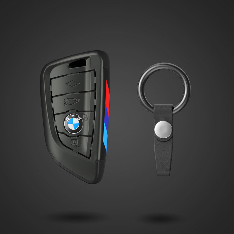 BMW Blade key fob case in gunmetal with ring keychain