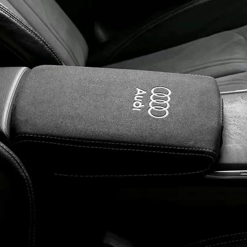 Audi rings suede armrest cover side view