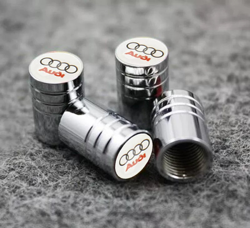 Audi Crystal Dome Emblem Valve Caps – Ribbed Chrome Luxury Set of 4