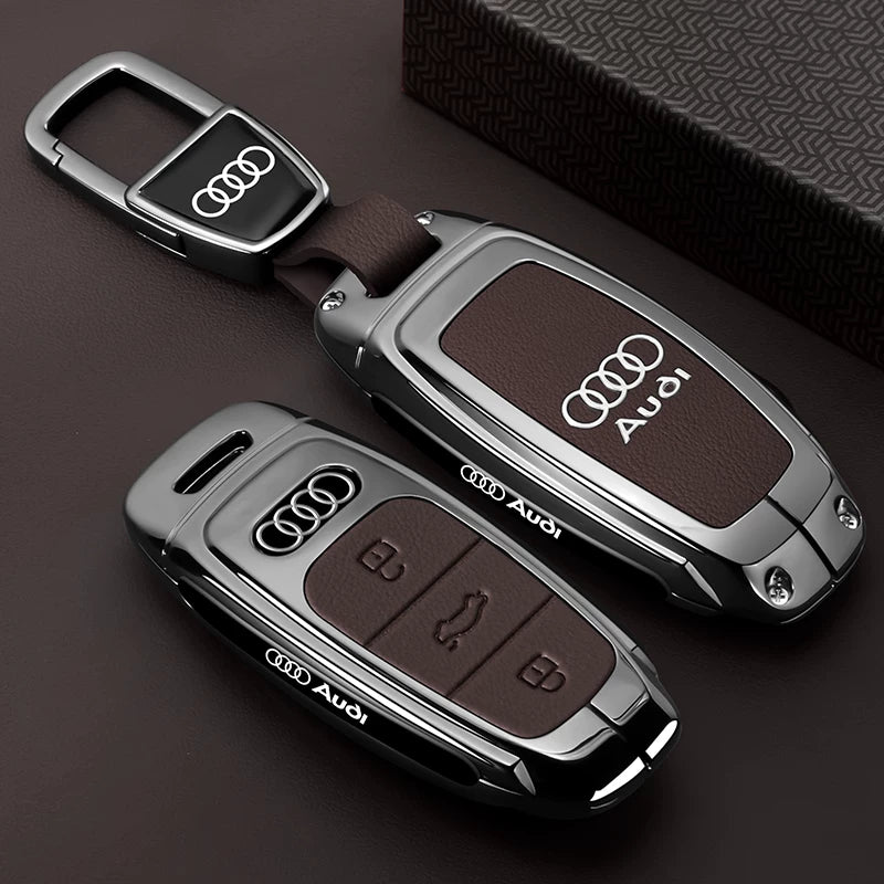 Coffee Brown Audi Type D key case with metal hook clasp