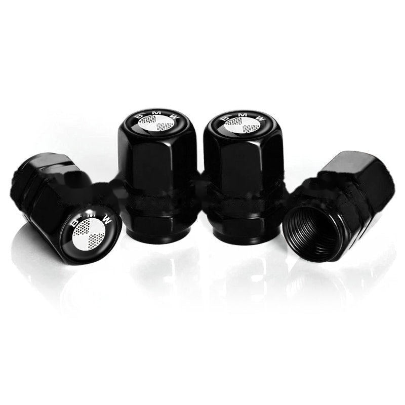 BMW monochrome roundel black tire valve caps, set of four