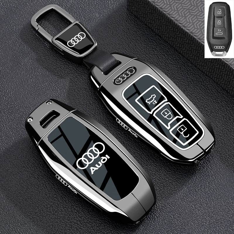 Audi Black Warrior Key Case – Piano-Gloss Shell with Gunmetal Frame