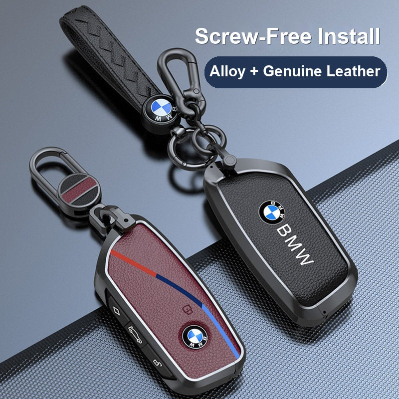 BMW genuine leather key fob case cover with keychain - F-Series, G-Series & New Model BMW smart key protector