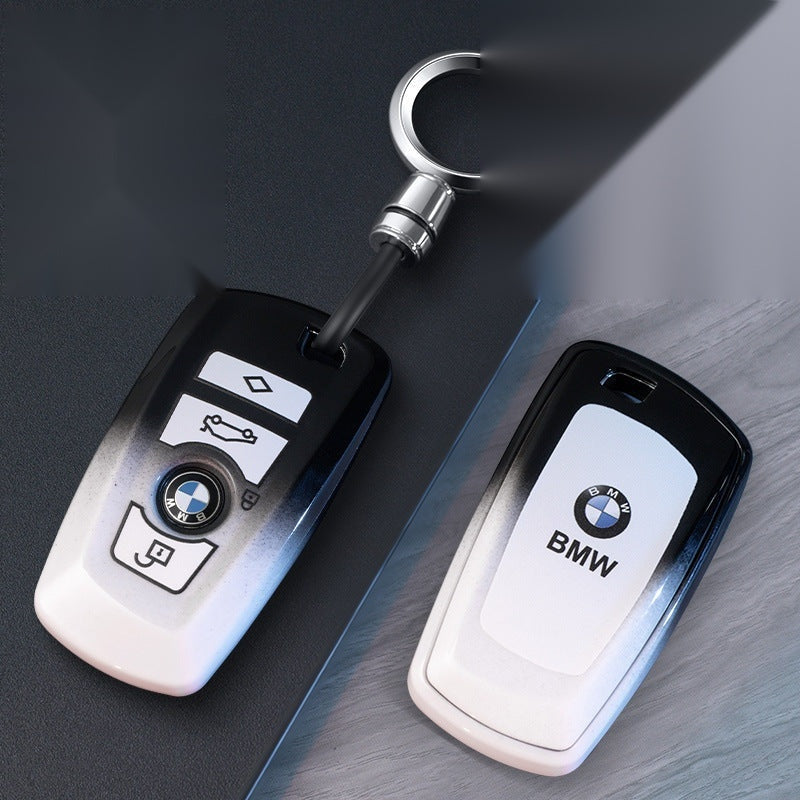 BMW smart key fob case D shape with ring buckle