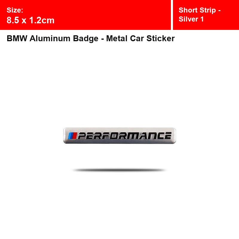 BMW aluminum badge, Short Strip - Silver 1 design, size 8.5 x 1.2cm