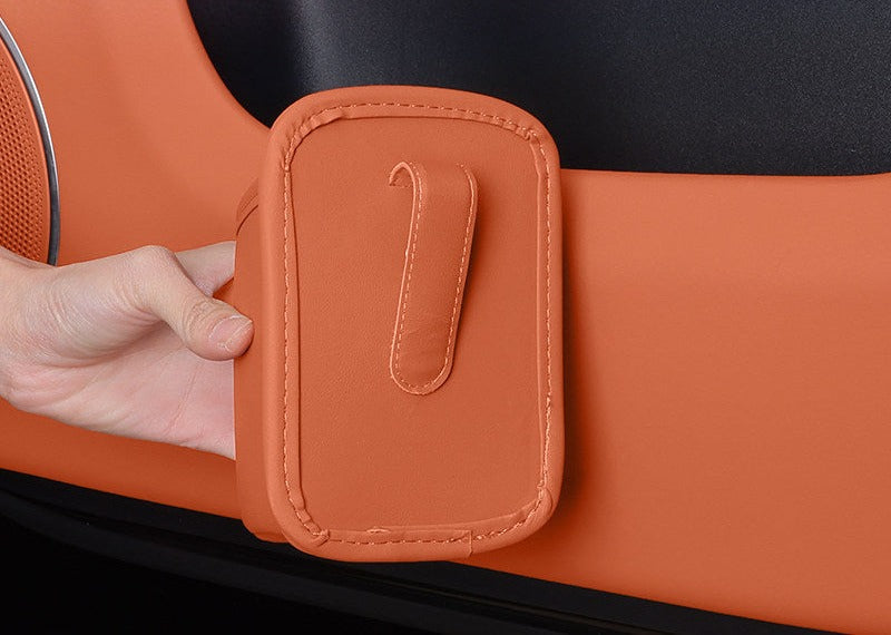 BMW leather cup holder with back-clip mounting design