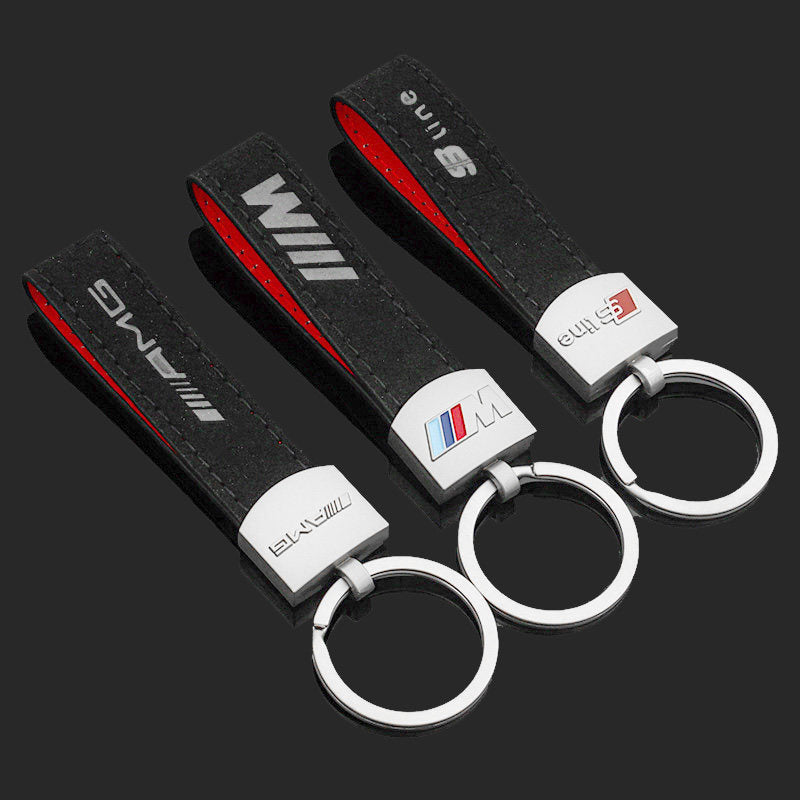 Suede suede, BMW M three-color sport badge, Audi Sline Mercedes-AMG car modification emblem keychain