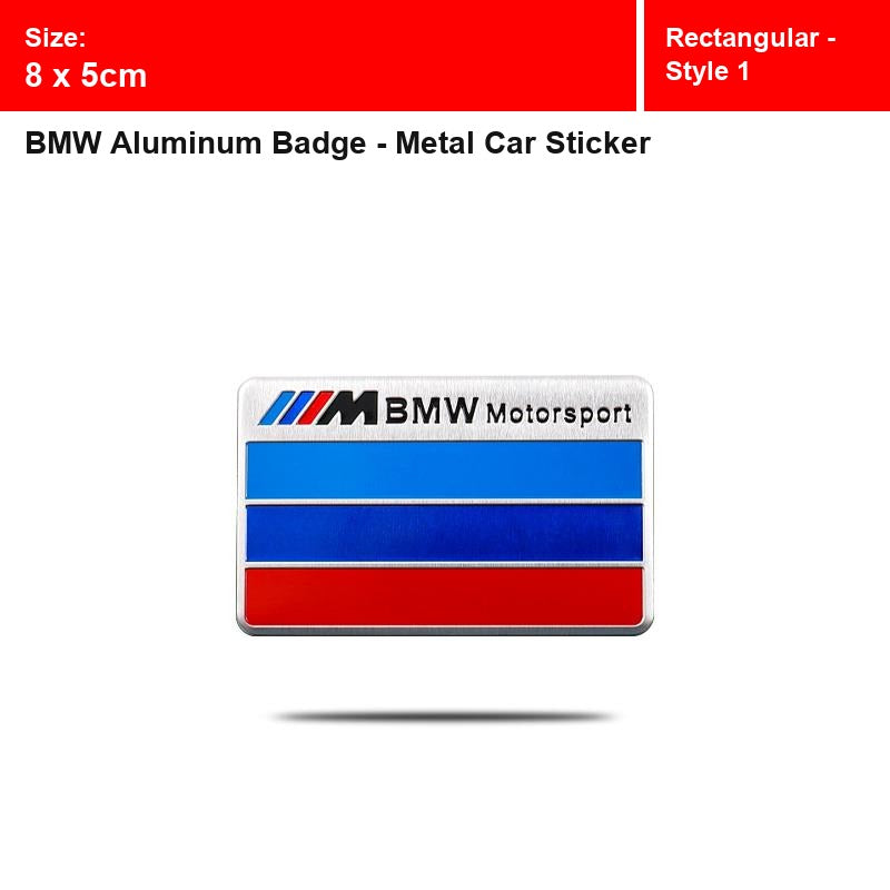 BMW aluminum badge, Rectangular - Style 1 design, size 8 x 5cm