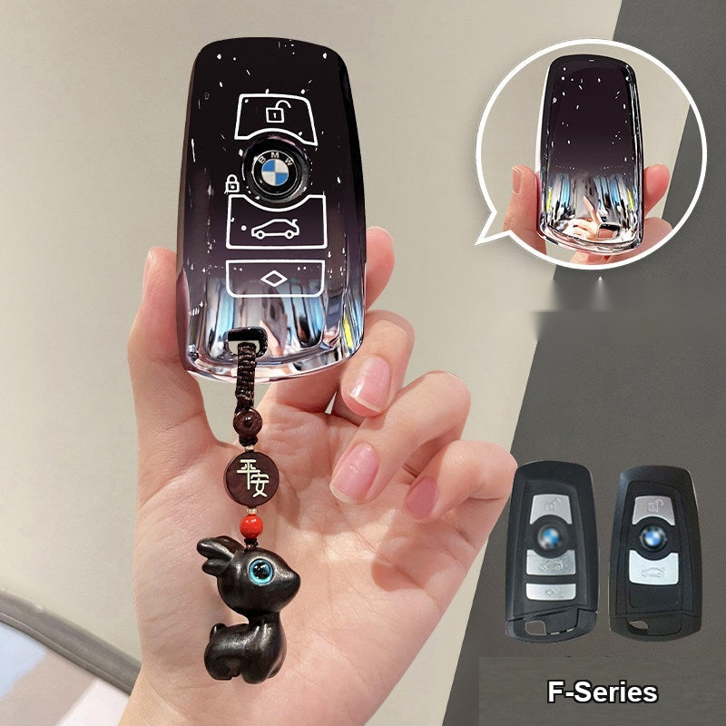 BMW key sleeve Starry Sky Black with ebony wood bead peace charm keychain