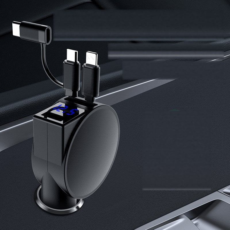 Black car charger with LED digital display, no badge