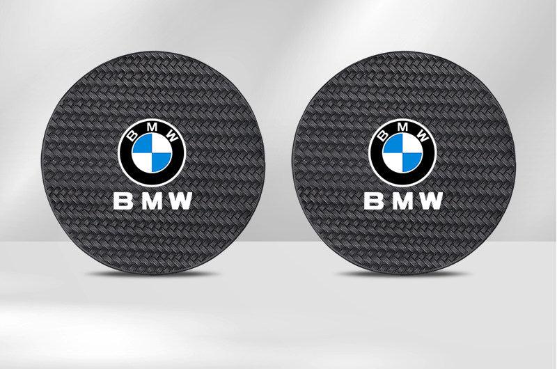 BMW roundel cup holder coasters in carbon fiber pattern, set of two