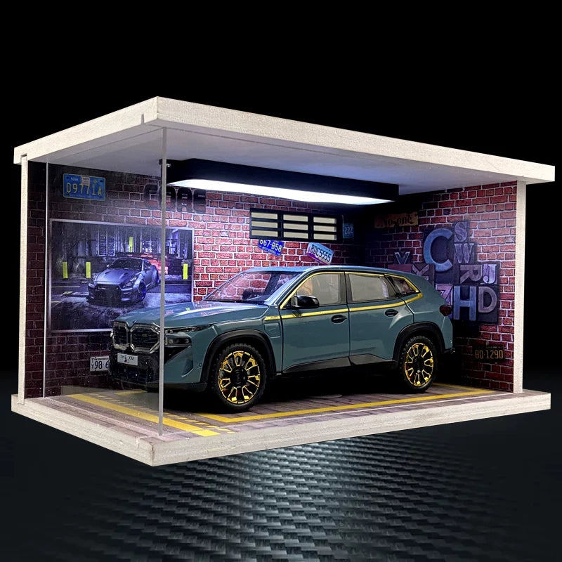 Blue 1:24 BMW XM diecast model – LED Luxury Garage A – Brick Loft