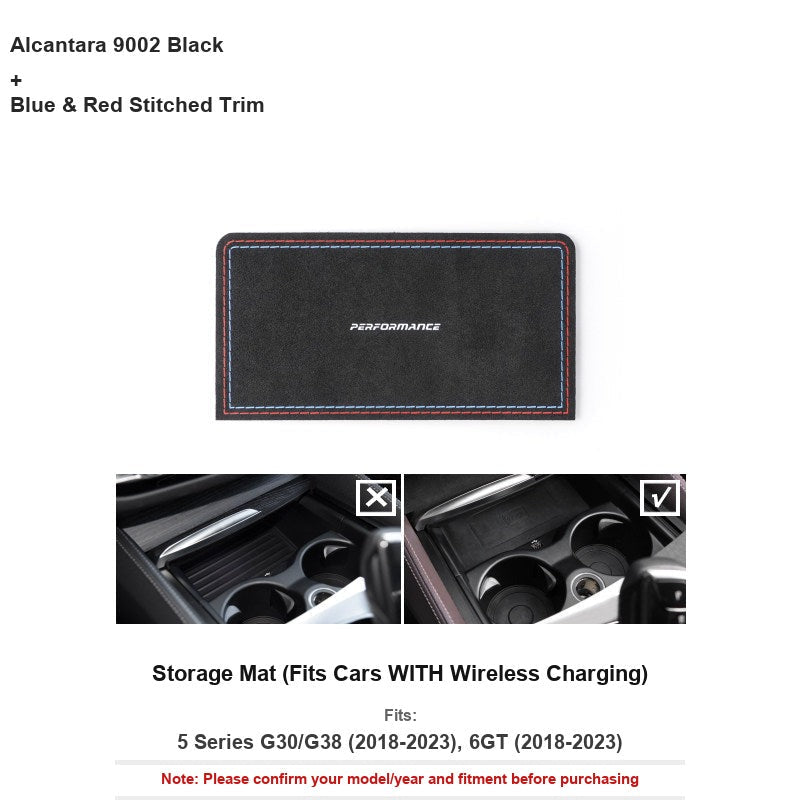 BMW Alcantara black storage mat for wireless charging console