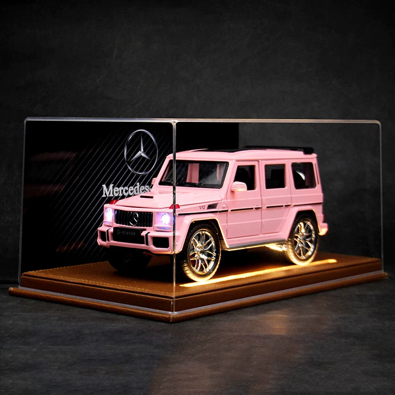 Sakura Pink 1:24 Mercedes-AMG G63 diecast model – LED Leather Display Case with Mercedes Backdrop