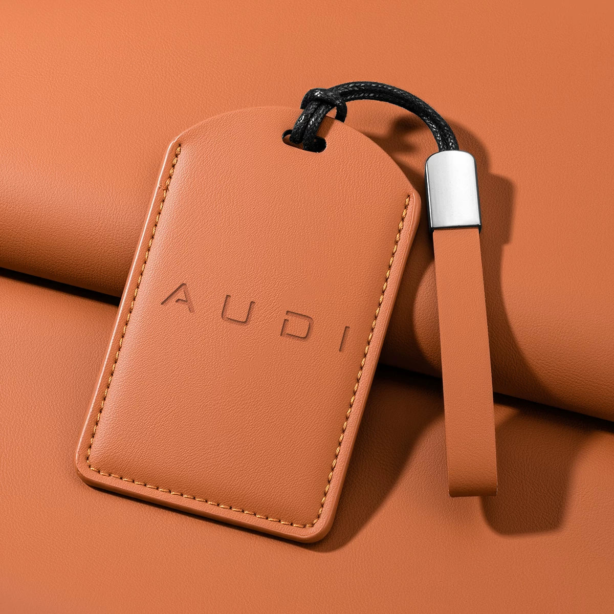 Audi Signature Nappa Leather Card Key Case – Embossed Emblem with Strap or Key Ring