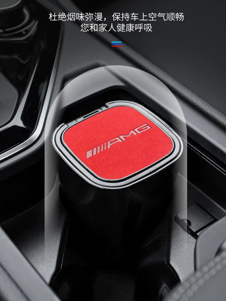 The car ashtray is suitable for BMW M STANDARD, AUDI RS, MERCEDES BENZ AMG, Volkswagen R suede multi-function ashtray