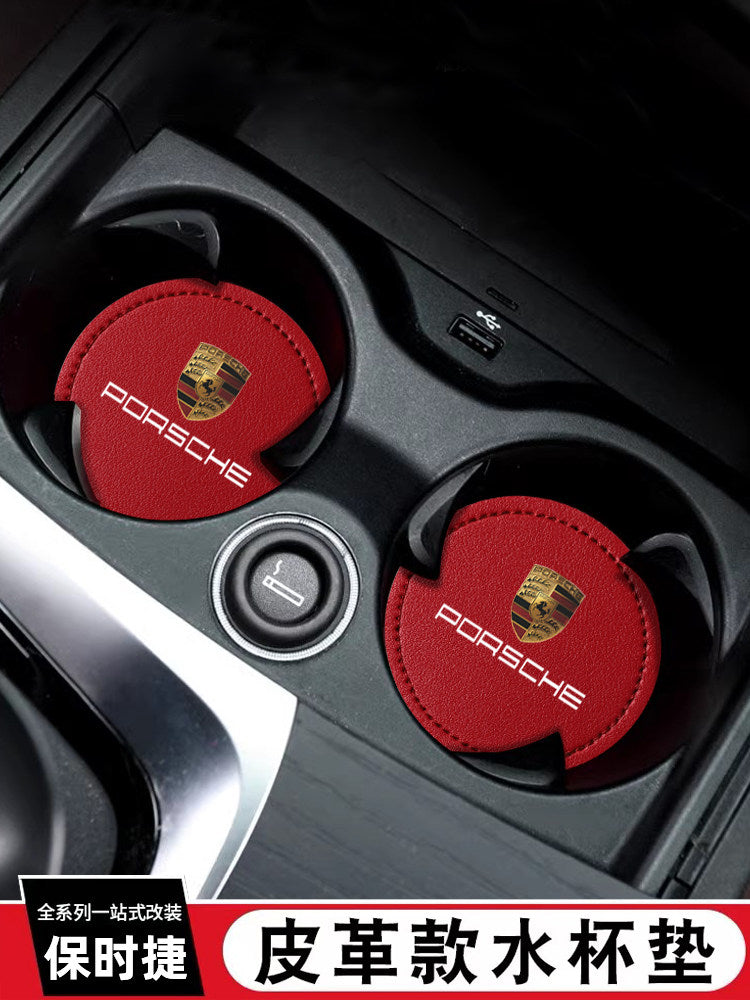 For Porsche cayenne panamera Macan 9117 18Taycan leather car water coaster
