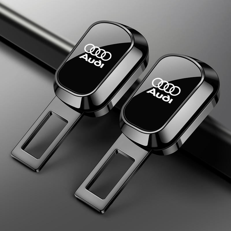 Audi seat belt extender pair set in gloss black alloy