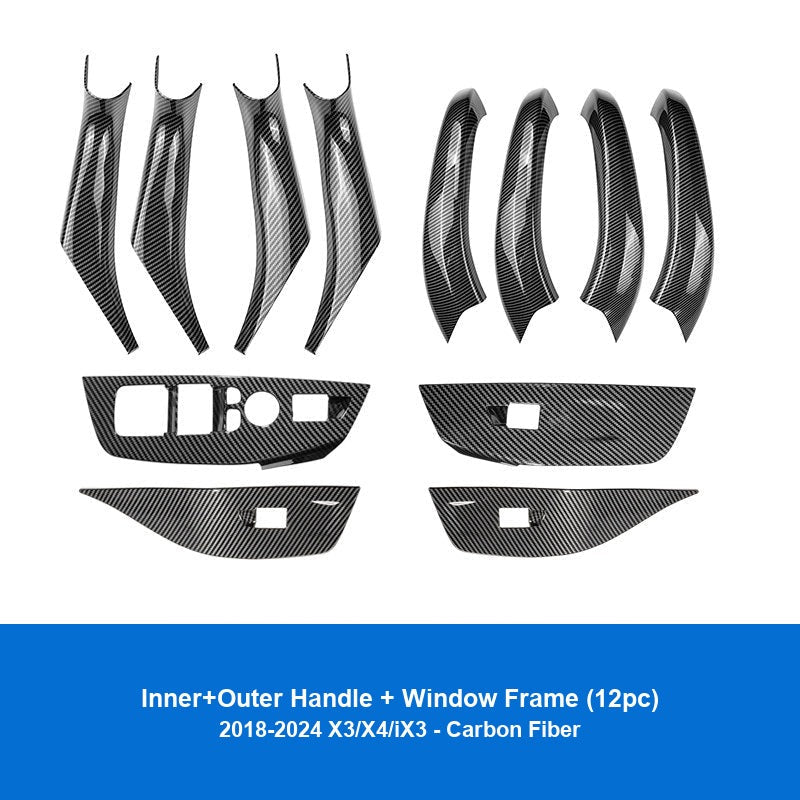BMW door handle cover - 2018-2024 X3X4 iX3 [Inner + Outer Handle + Window Lift Button] Carbon Fiber Pattern 12-Piece Set