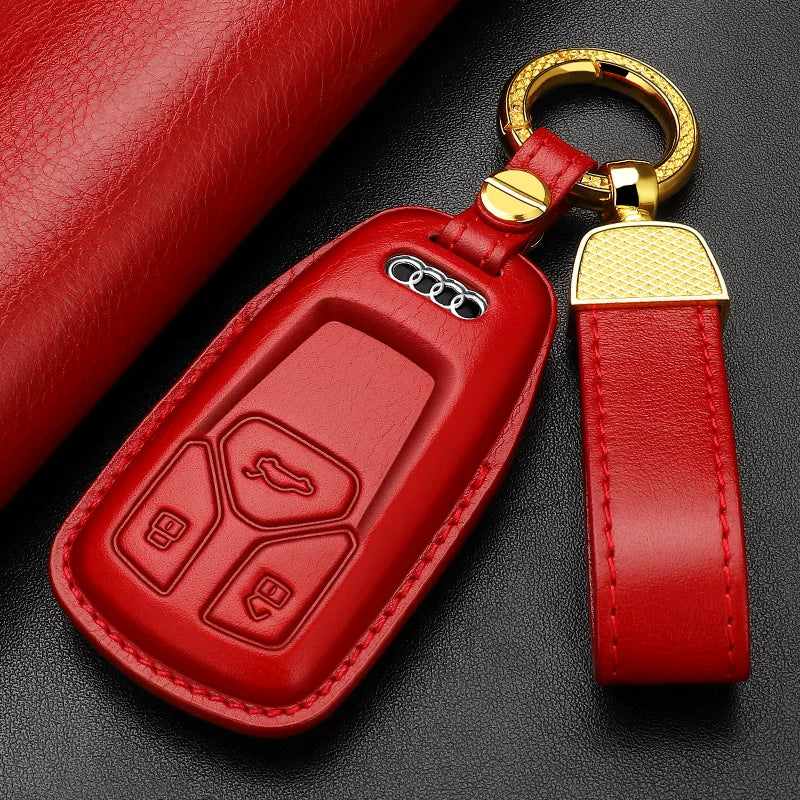 Audi Heritage Top-Grain Leather Key Case – Handcrafted Cowhide with Signature Keyring