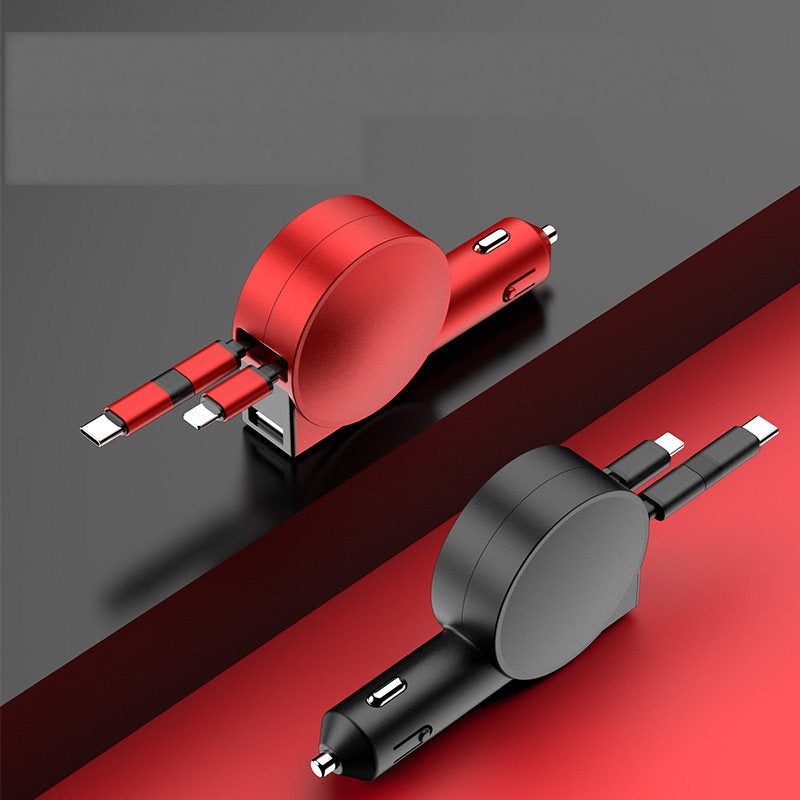 Red and black car chargers, no badge, on gradient background