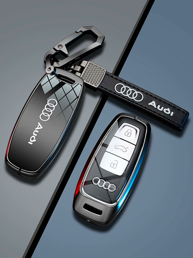 Ink Black Audi mirror key case with leather lanyard
