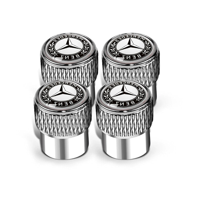 Silver Mercedes-Benz diamond-knurled valve caps, set of 4