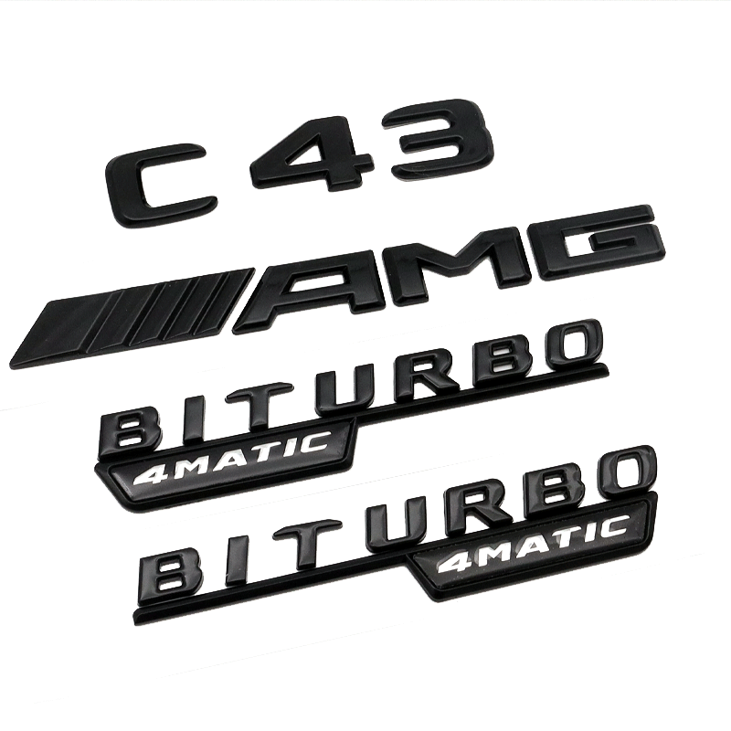 Mercedes-AMG C43 badge set in gloss black - C43, AMG and BITURBO 4MATIC side badges