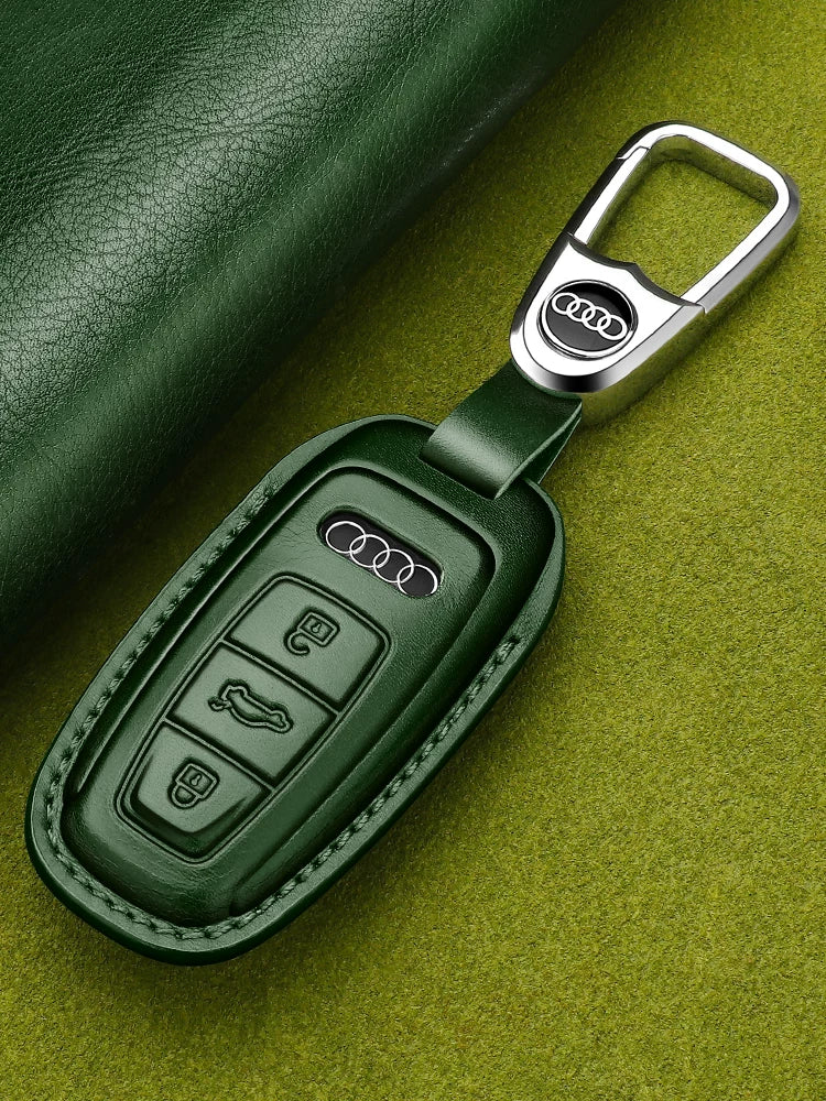 Audi Heritage Top-Grain Leather Key Case – Handcrafted Cowhide with Signature Keyring
