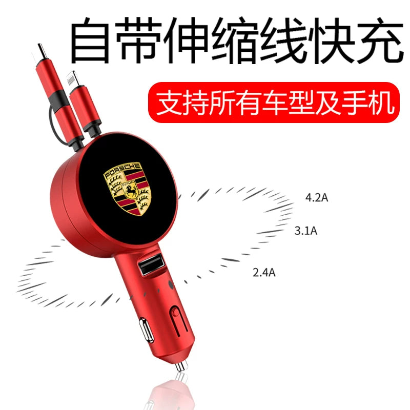 Suitable for Porsche special telescopic car charger one drag two fast charging charging line Cayenne Panamera car charger