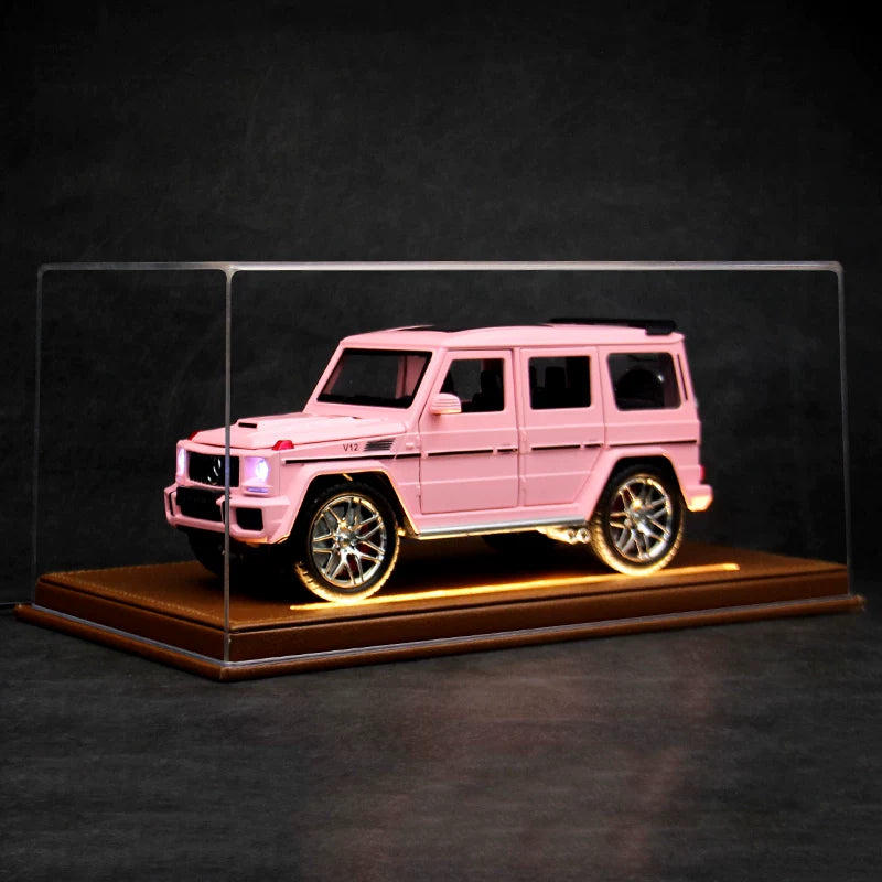 Sakura Pink 1:24 Mercedes-AMG G63 diecast model in clear LED leather display case