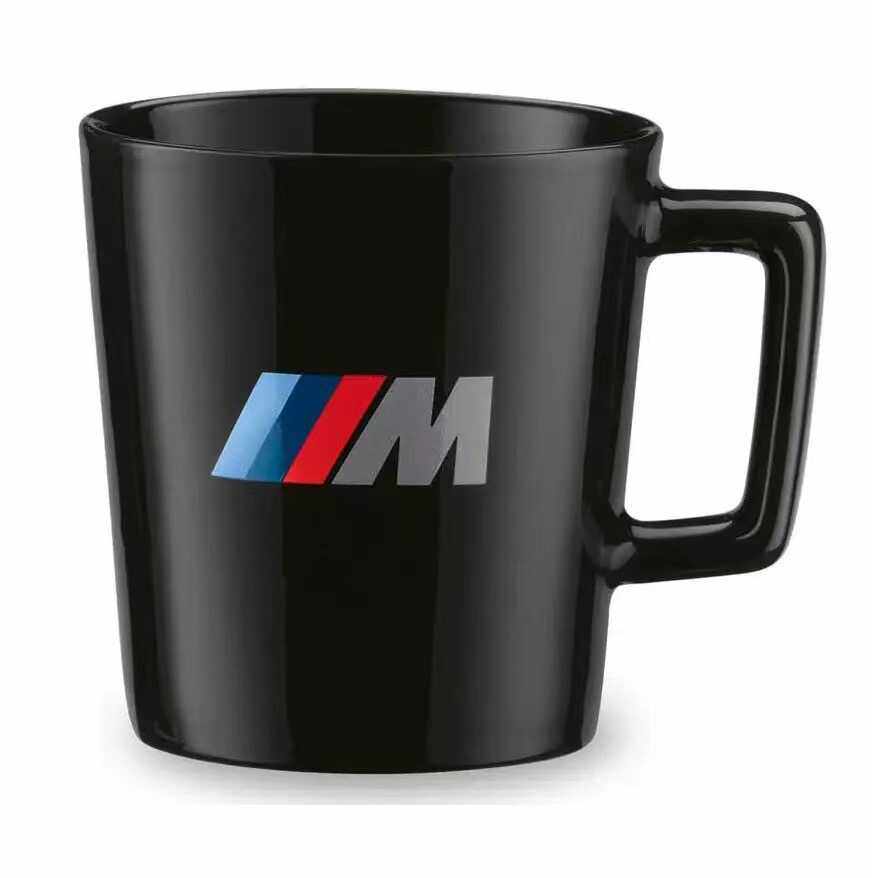 BMW M Performance black ceramic mug with logo, front view
