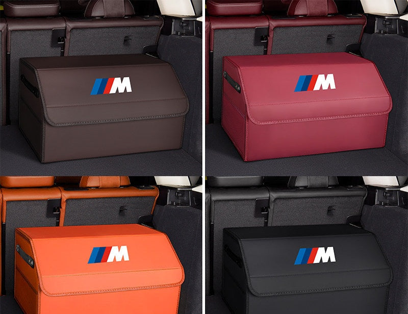 BMW trunk storage box color options: mocha brown, burgundy, vitality orange, black