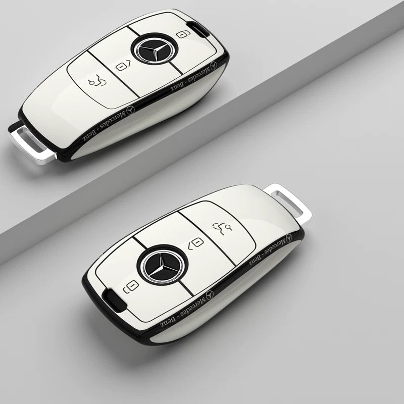 Mercedes-Benz Riviera Two-Tone Key Case – Ivory White – Black Trim, Slim Script