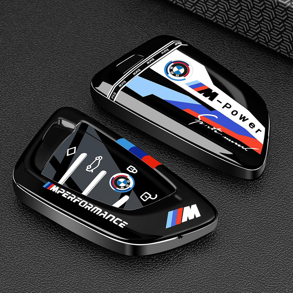 BMW Carbon Black painted key case cover with M-stripe sports strap for 3 5 Series X1 X3 X5 i3 smart key