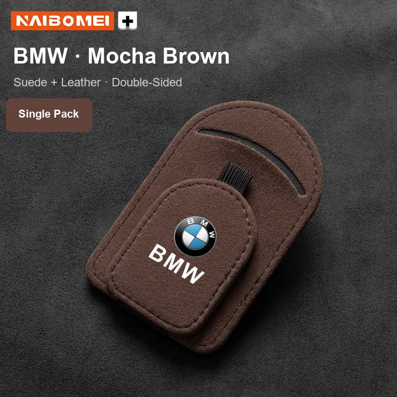 BMW logo suede visor glasses clip mocha brown