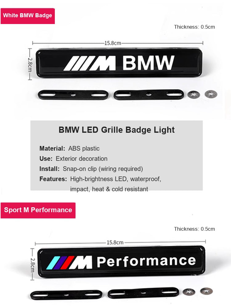 BMW LED grille badge light size specifications 15.8cm ABS waterproof