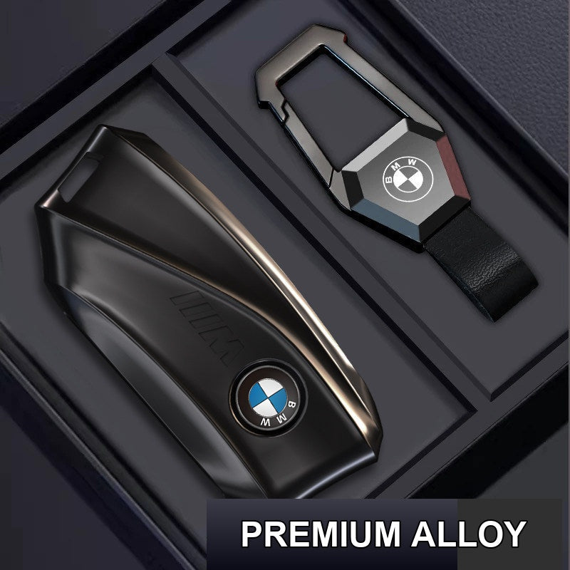 BMW key case gunmetal black with carabiner buckle keychain