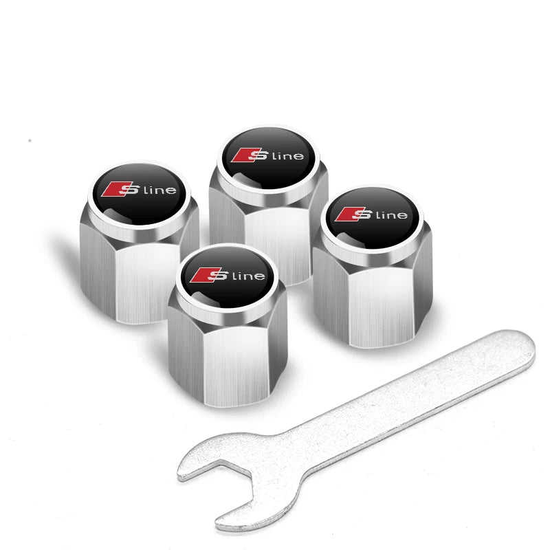 Audi Signature Anti-Theft Valve Caps – Wrench-Lock Hex Aluminium Set of 4