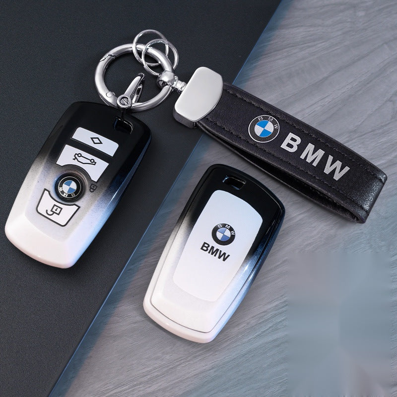 BMW smart key fob case D shape with black leather cord