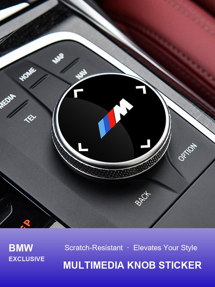 BMW multimedia knob M sticker installed on center console
