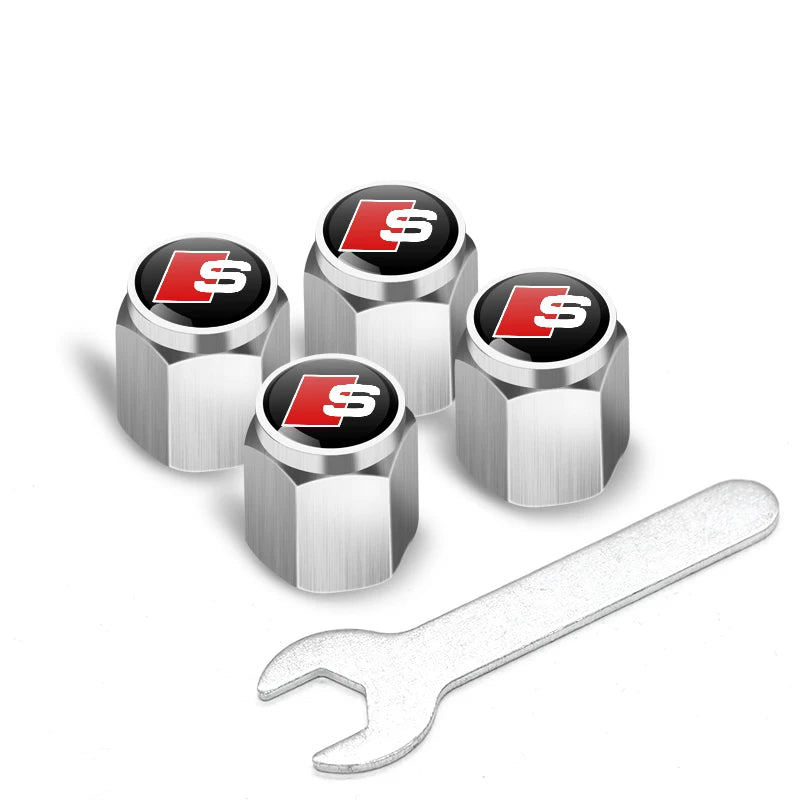 Audi Signature Anti-Theft Valve Caps – Wrench-Lock Hex Aluminium Set of 4