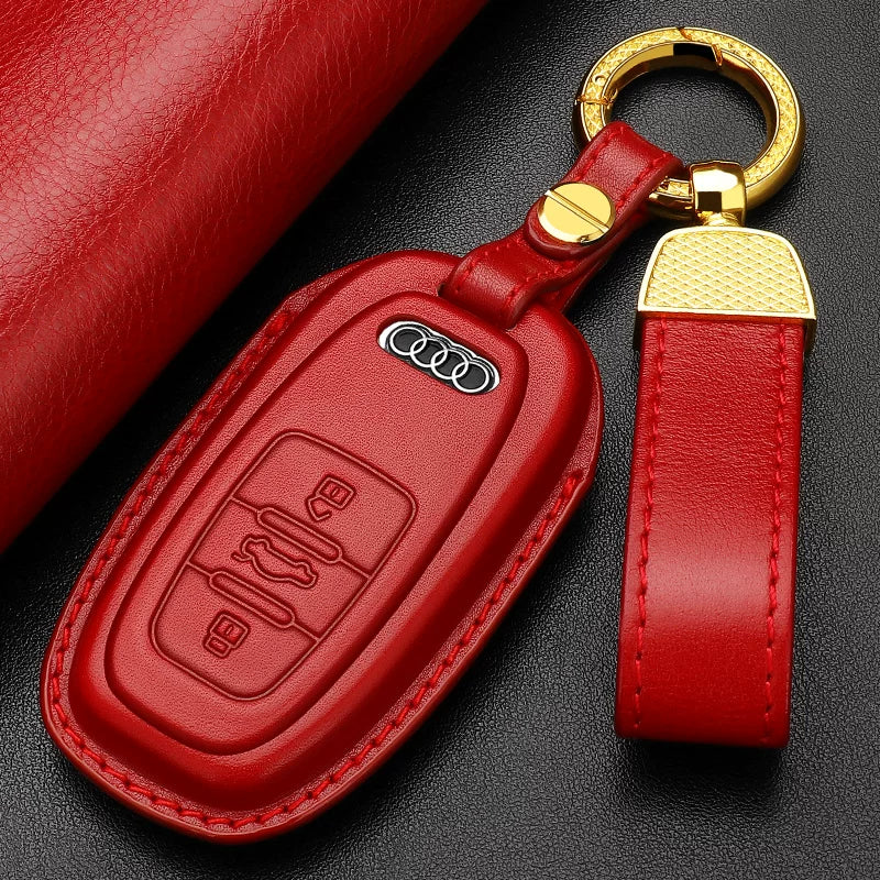 Audi Heritage Top-Grain Leather Key Case – Handcrafted Cowhide with Signature Keyring